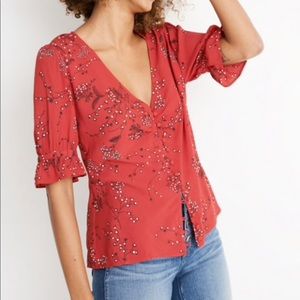 Madewell red blouse in windswept floral